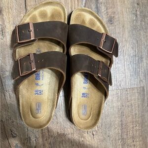 Birkenstock Women's Arizona Oiled Leather Soft Footbed Slide Sandals